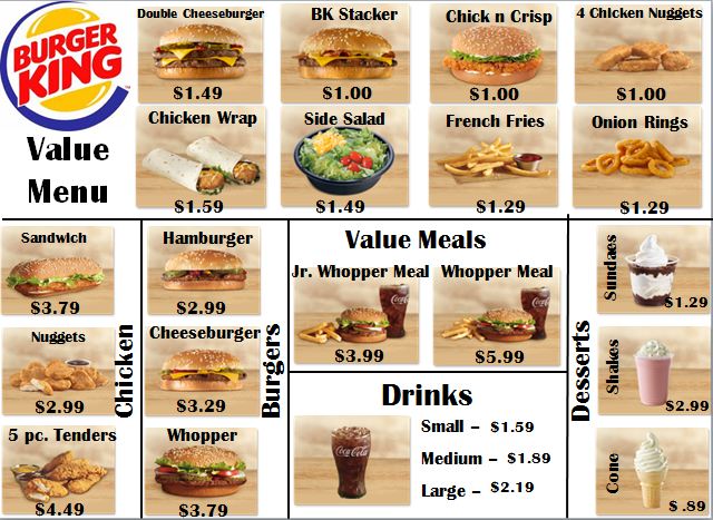 Bk menu sale